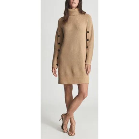 Reiss 'Maggie' Tan Long Sleeve Dress Size M - Picture 1 of 4